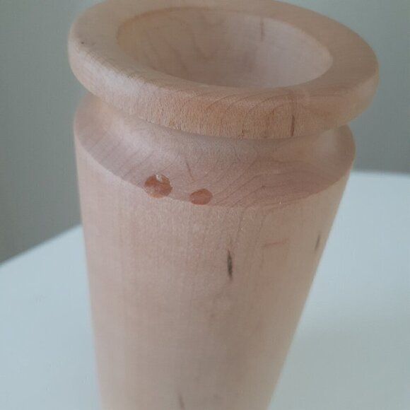 MCM Solid Wood Vase Burnt Engraved Wheat and Birds - Picture 5 of 9